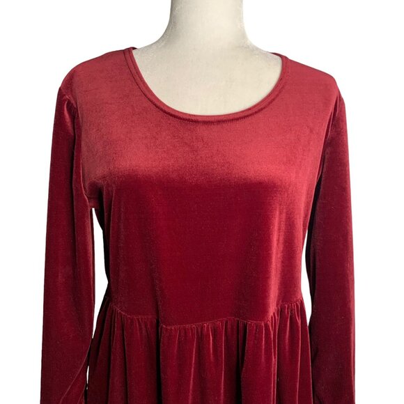 Vintage 90s Kathie Lee Velvet Dress 10 Maroon Red Long Sleeve Elastic Waist - Picture 2 of 6